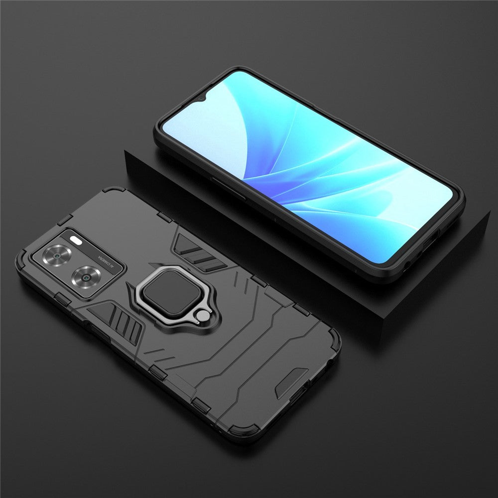 Soft TPU + Hard PC Hybrid Case for Oppo A57 4G / A57s 4G, Ring Kickstand Well-protected Shockproof Phone Shell