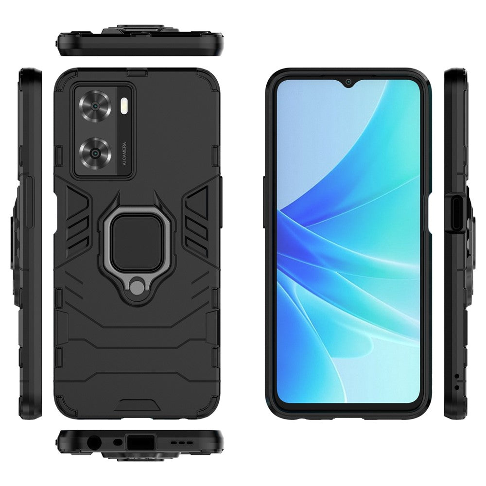 Soft TPU + Hard PC Hybrid Case for Oppo A57 4G / A57s 4G, Ring Kickstand Well-protected Shockproof Phone Shell