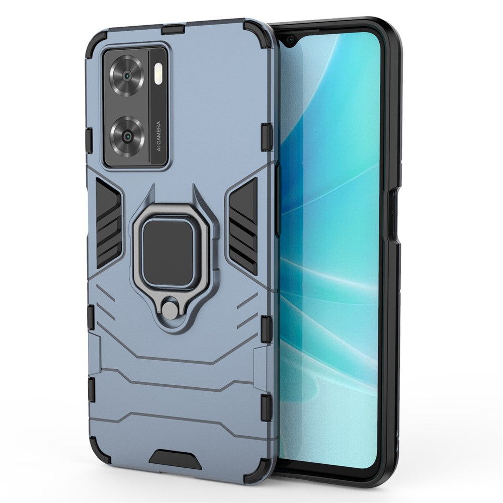Soft TPU + Hard PC Hybrid Case for Oppo A57 4G / A57s 4G, Ring Kickstand Well-protected Shockproof Phone Shell