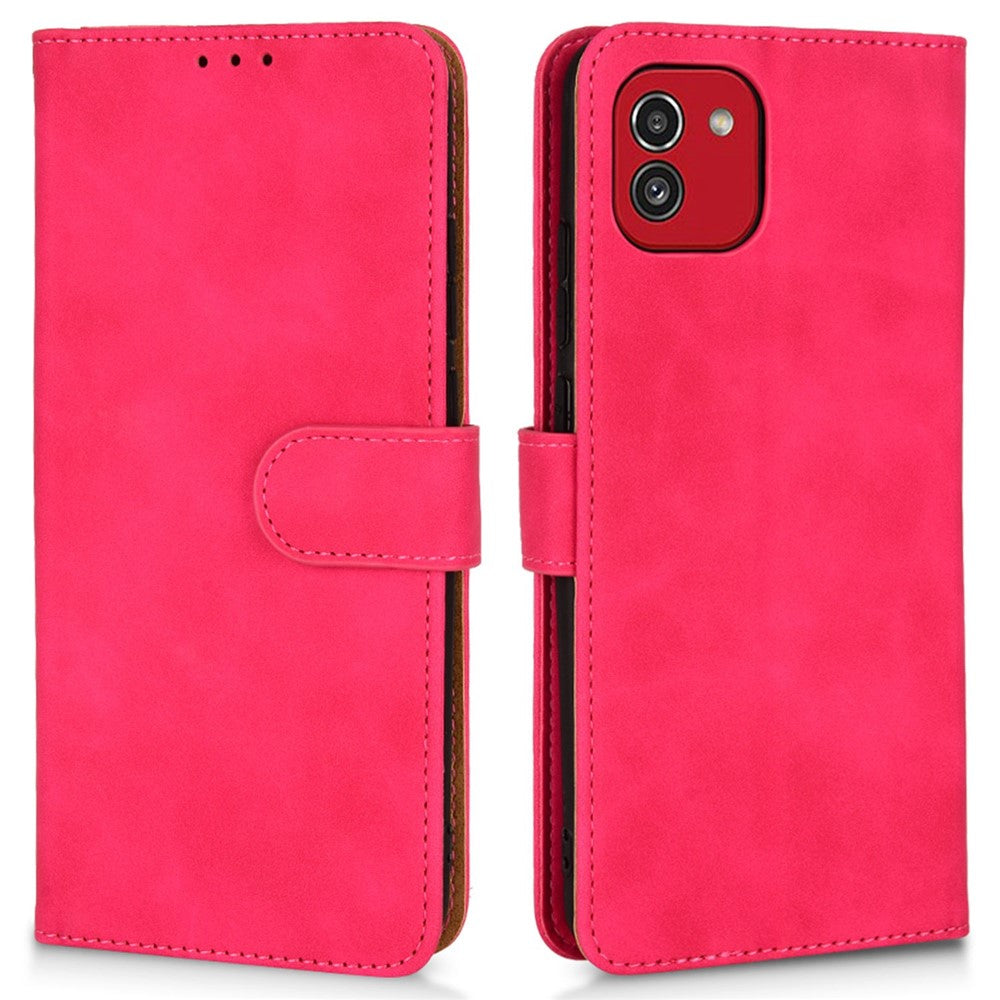 For Samsung Galaxy A03 (166.5mm) Skin-Touch Feeling Phone Wallet Stand Case PU Leather Magnetic Clasp Protective Cover