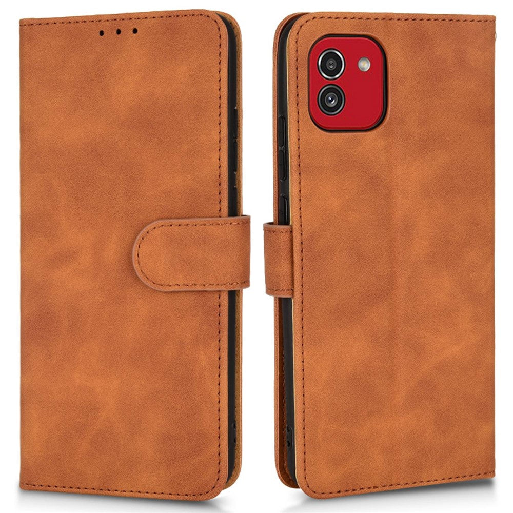 For Samsung Galaxy A03 (166.5mm) Skin-Touch Feeling Phone Wallet Stand Case PU Leather Magnetic Clasp Protective Cover
