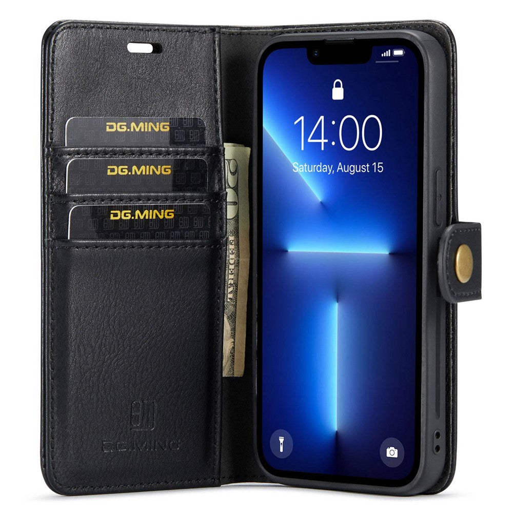 DG.MING For iPhone 14 Pro Max 6.7 inch Wallet Magnetic Detachable Case Split Leather Stand Flip Phone Cover