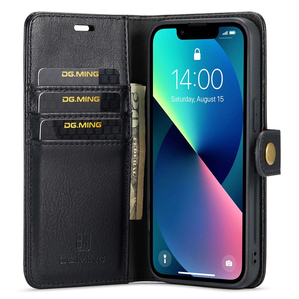 DG.MING Til iPhone 14 6,1 tommer Aftageligt Magnetisk Cover Delt Læder Pung Stativ Stødresistent Flip Beskyttelsescover
