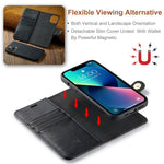 DG.MING Til iPhone 14 6,1 tommer Aftageligt Magnetisk Cover Delt Læder Pung Stativ Stødresistent Flip Beskyttelsescover