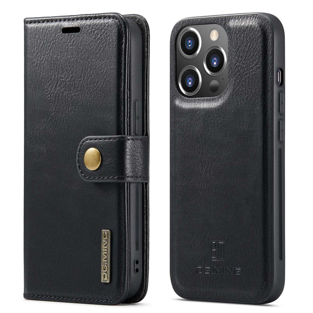 DG.MING til iPhone 14 Pro 6,1 tommer 2-i-1 aftageligt cover magnetisk absorption stativ flip folio delt læderpung etui