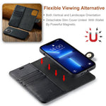 DG.MING til iPhone 14 Pro 6,1 tommer 2-i-1 aftageligt cover magnetisk absorption stativ flip folio delt læderpung etui