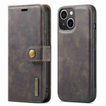 DG.MING For iPhone 14 Plus 6.7 inch Split Leather Magnetic Detachable Flip Case Stand Feature Purse Protection Wallet Cover