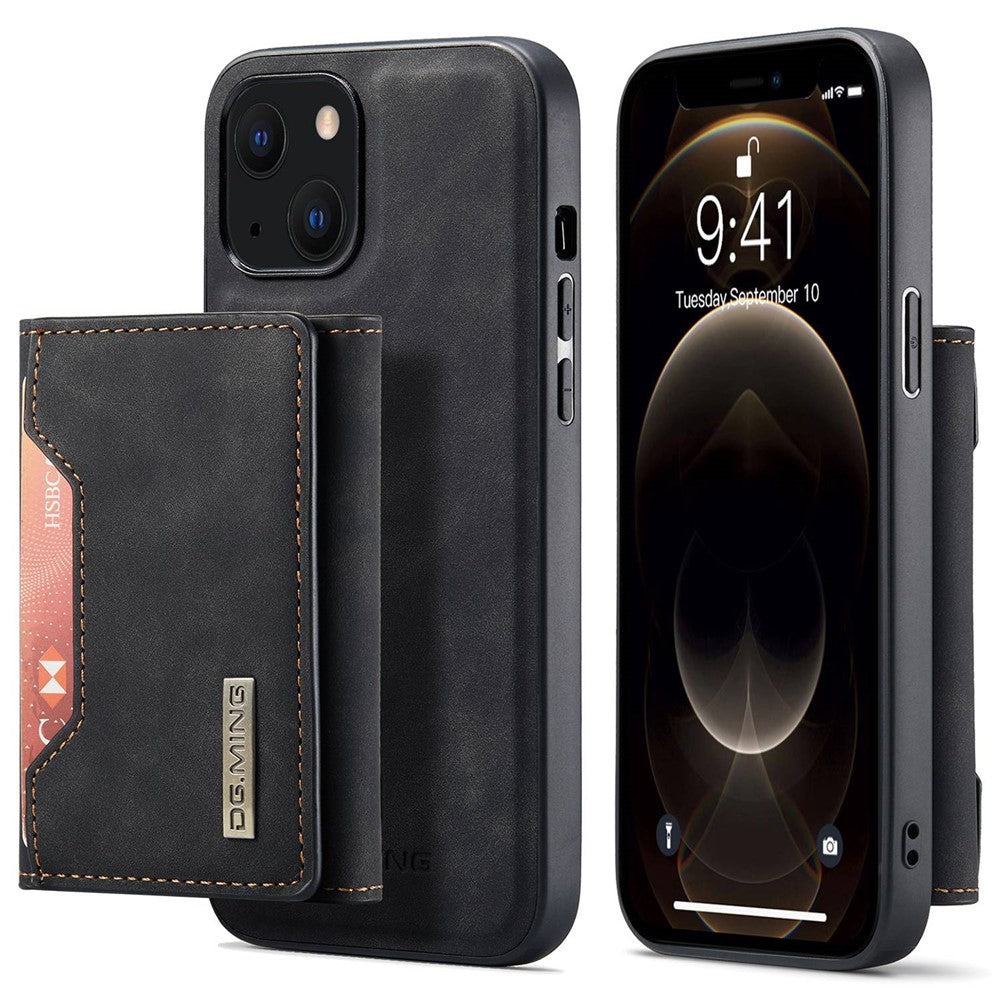 DG.MING M2-serien til iPhone 14 Plus 6,7 tommer Anti-fald Fuld beskyttelse Magnetisk absorption Kickstand Design Mobiltelefon Cover med Aftagelig Pung