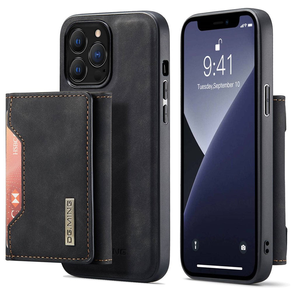 DG.MING M2 Series for iPhone 14 Pro 6.1 inch Scratch-resistant Magnetic Absorption Kickstand Design Mobile Phone Case Cover with Detachable Wallet