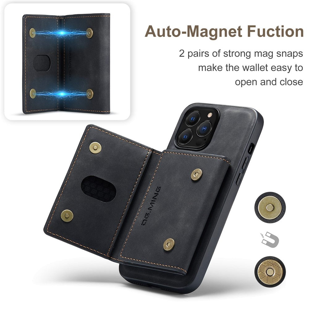 DG.MING M2 Series for iPhone 14 Pro 6.1 inch Scratch-resistant Magnetic Absorption Kickstand Design Mobile Phone Case Cover with Detachable Wallet