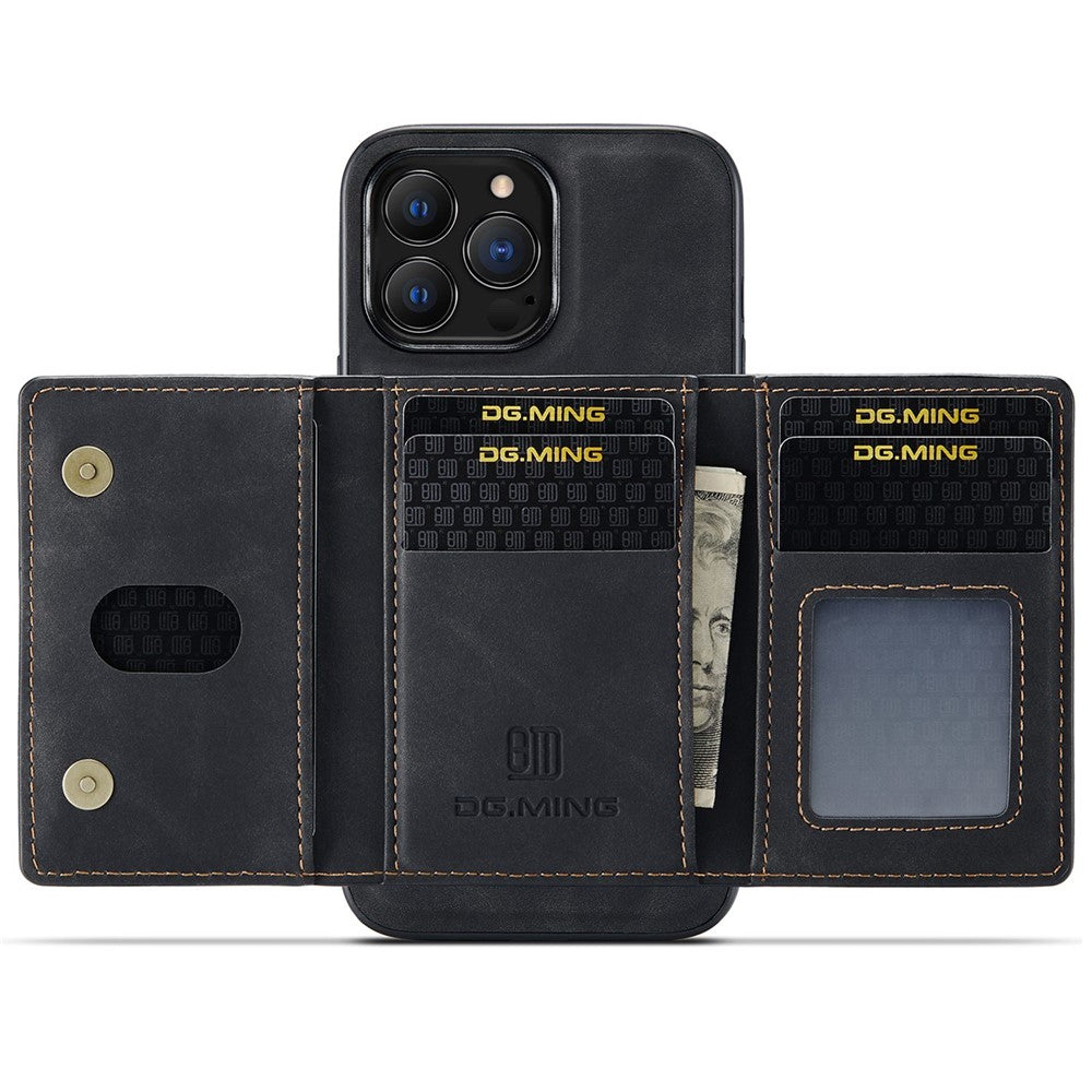 DG.MING M2 Series for iPhone 14 Pro 6.1 inch Scratch-resistant Magnetic Absorption Kickstand Design Mobile Phone Case Cover with Detachable Wallet