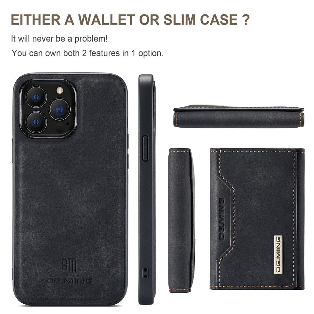 DG.MING M2 Series for iPhone 14 Pro 6.1 inch Scratch-resistant Magnetic Absorption Kickstand Design Mobile Phone Case Cover with Detachable Wallet