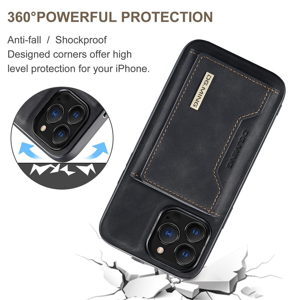 DG.MING M2 Series for iPhone 14 Pro 6.1 inch Scratch-resistant Magnetic Absorption Kickstand Design Mobile Phone Case Cover with Detachable Wallet