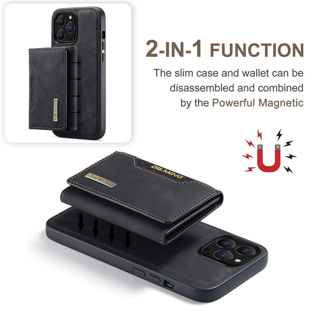 DG.MING M2 Series for iPhone 14 Pro 6.1 inch Scratch-resistant Magnetic Absorption Kickstand Design Mobile Phone Case Cover with Detachable Wallet