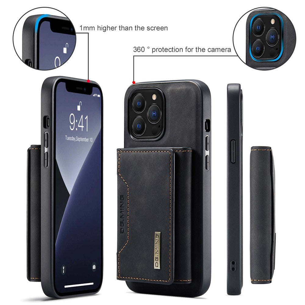 DG.MING M2 Series for iPhone 14 Pro 6.1 inch Scratch-resistant Magnetic Absorption Kickstand Design Mobile Phone Case Cover with Detachable Wallet