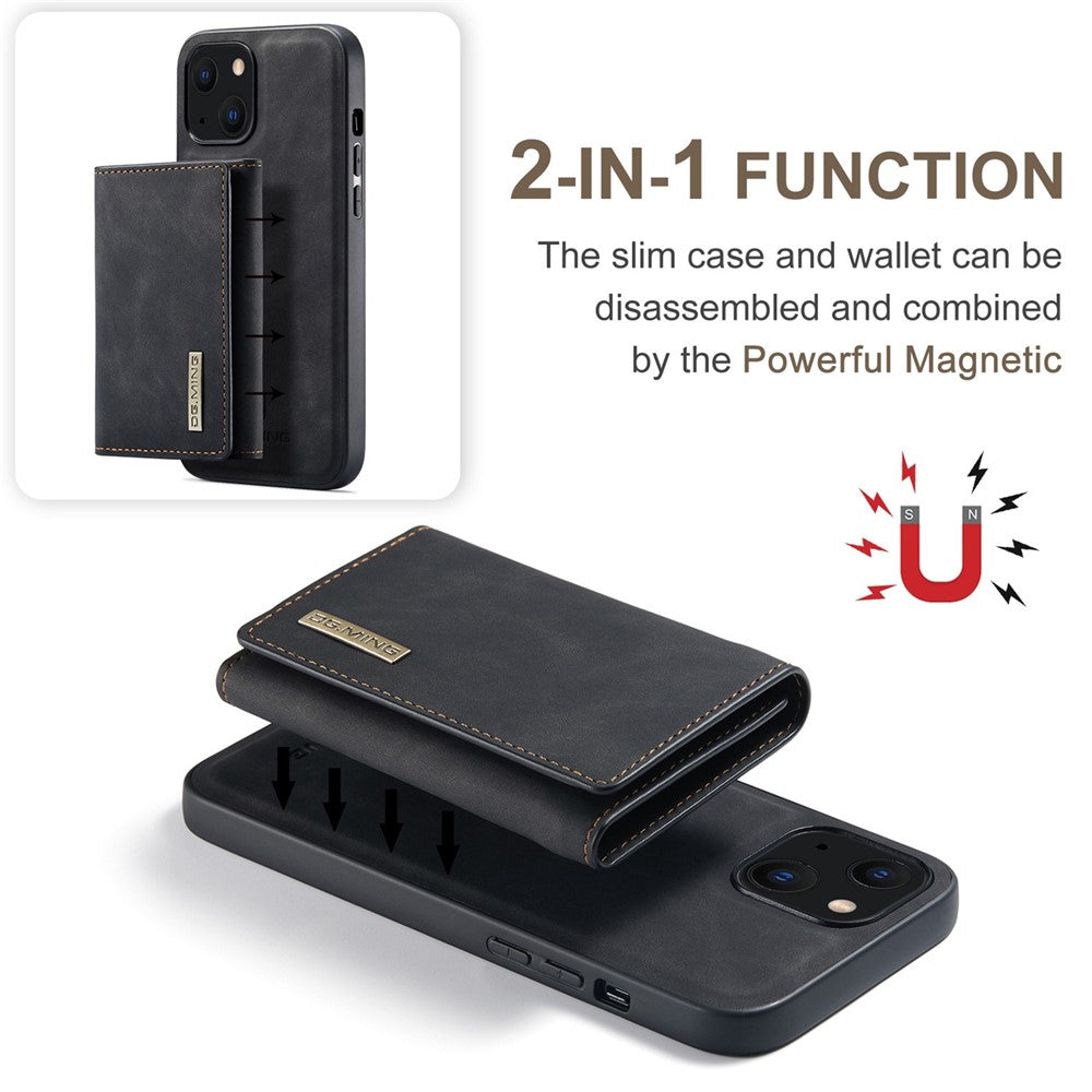 DG.MING M1-serien för iPhone 14 6,1 tum, avtagbart magnetiskt 2-i-1-plånboksfodral i PC+TPU+PU-läder, välskyddat och reptåligt fodral
