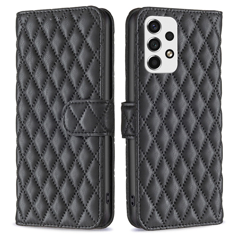 BINFEN COLOR til Samsung Galaxy A53 5G BF Style-14 Etui med præget rombemønster Ridsefast Stativ Mat PU-læderpungcover