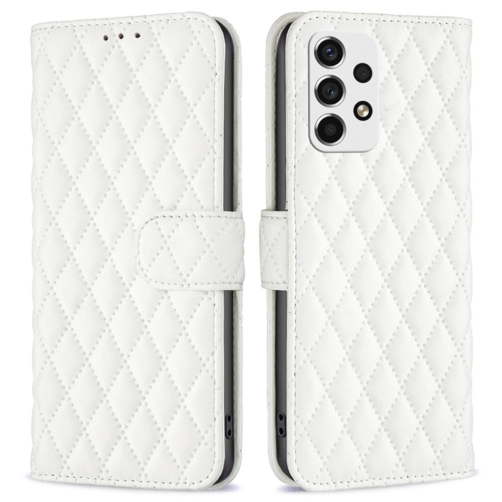 BINFEN COLOR til Samsung Galaxy A53 5G BF Style-14 Etui med præget rombemønster Ridsefast Stativ Mat PU-læderpungcover