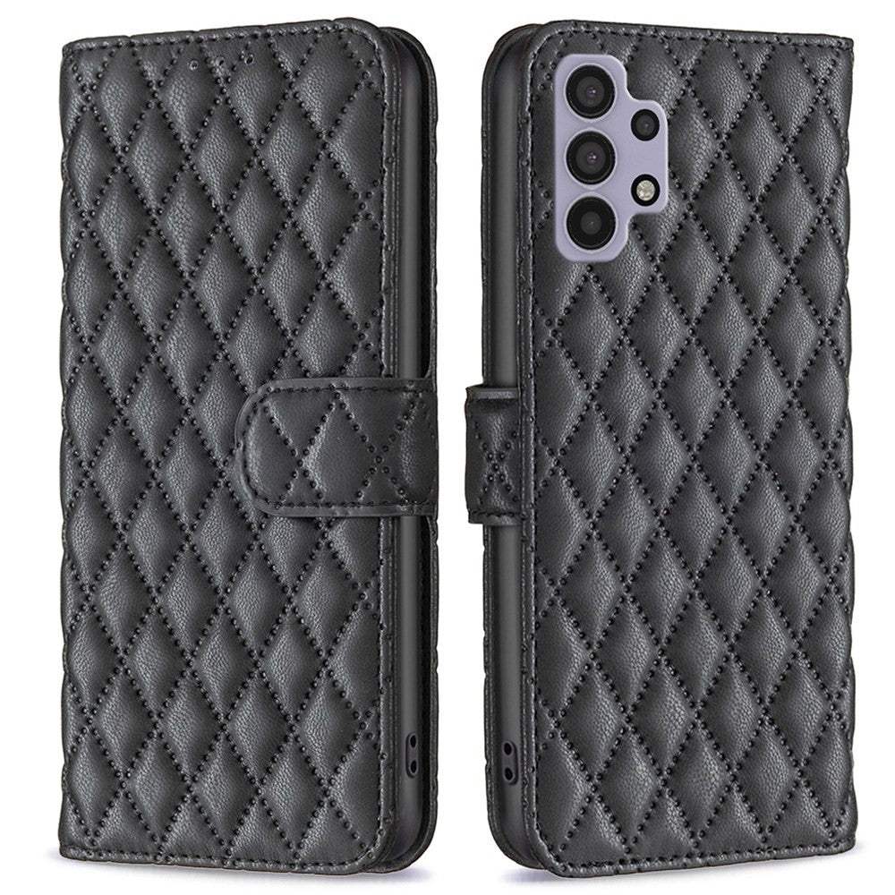 BINFEN COLOR til Samsung Galaxy A32 5G / M32 5G BF Style-14 Præget Rhombus Mønster Etui Stand Mat PU Læder Pung Bogstil Cover