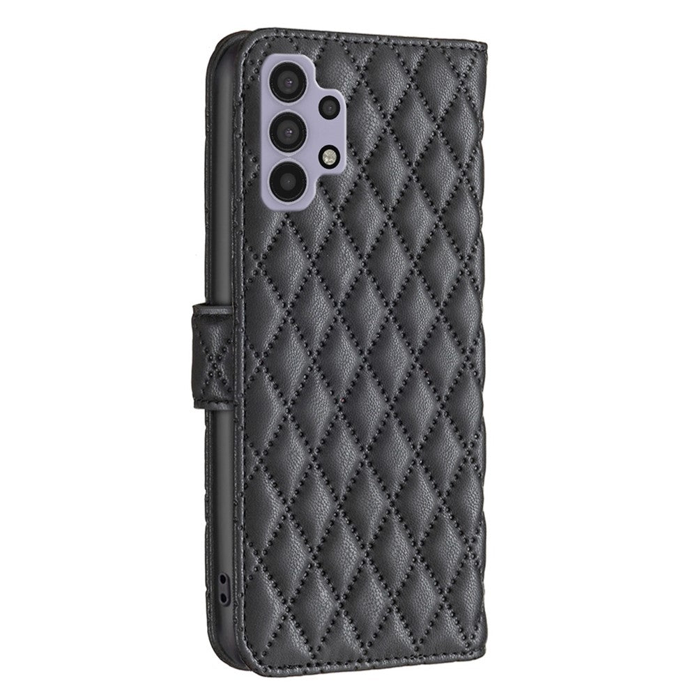 BINFEN COLOR til Samsung Galaxy A32 5G / M32 5G BF Style-14 Præget Rhombus Mønster Etui Stand Mat PU Læder Pung Bogstil Cover