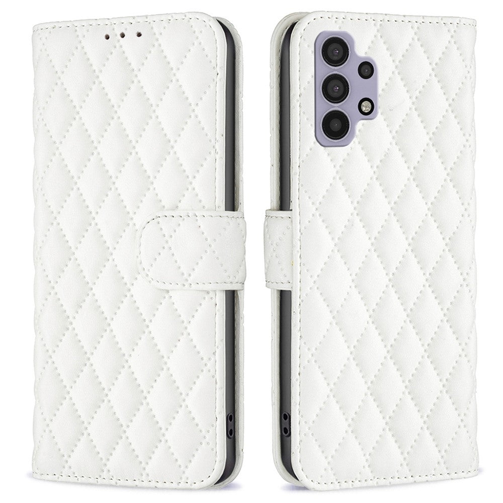 BINFEN COLOR til Samsung Galaxy A32 5G / M32 5G BF Style-14 Præget Rhombus Mønster Etui Stand Mat PU Læder Pung Bogstil Cover