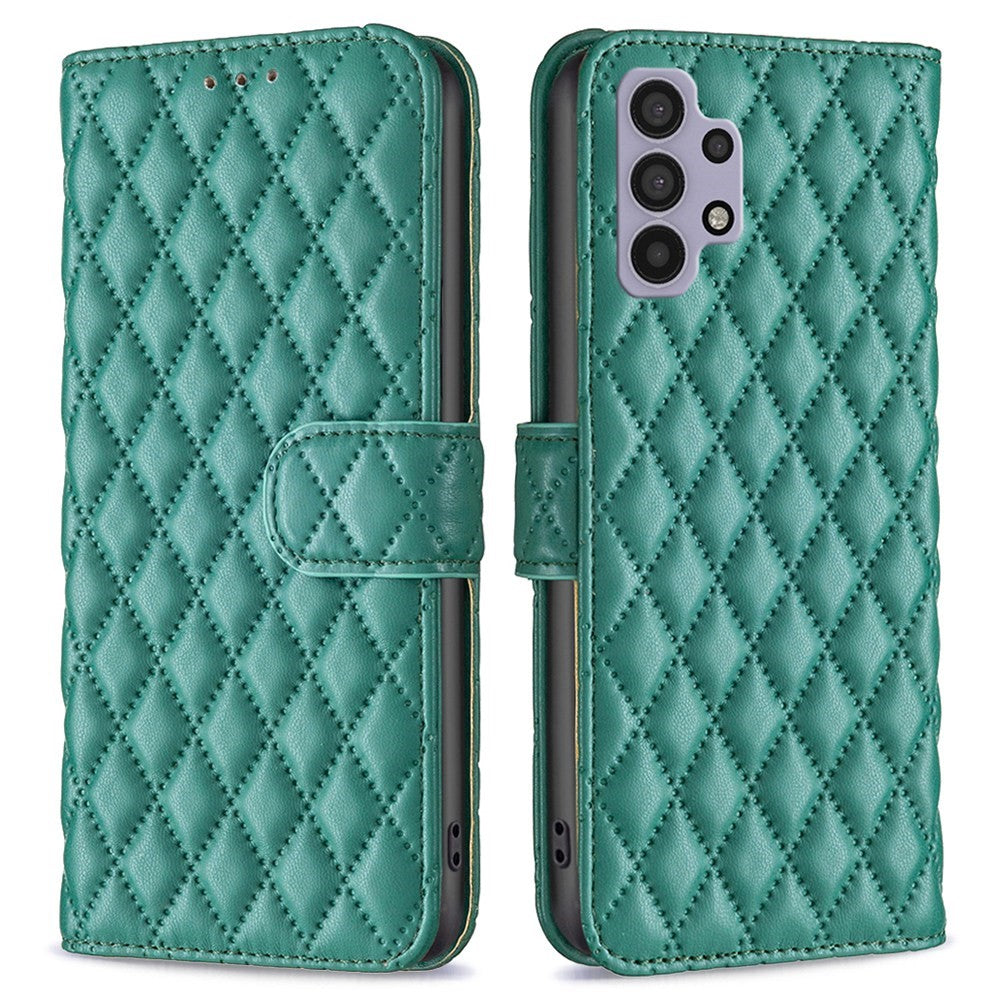 BINFEN COLOR För Samsung Galaxy A32 5G / M32 5G BF Style-14 Präglat rombmönster Fodral Stativ Matt PU-läder Plånbok Style Fodral