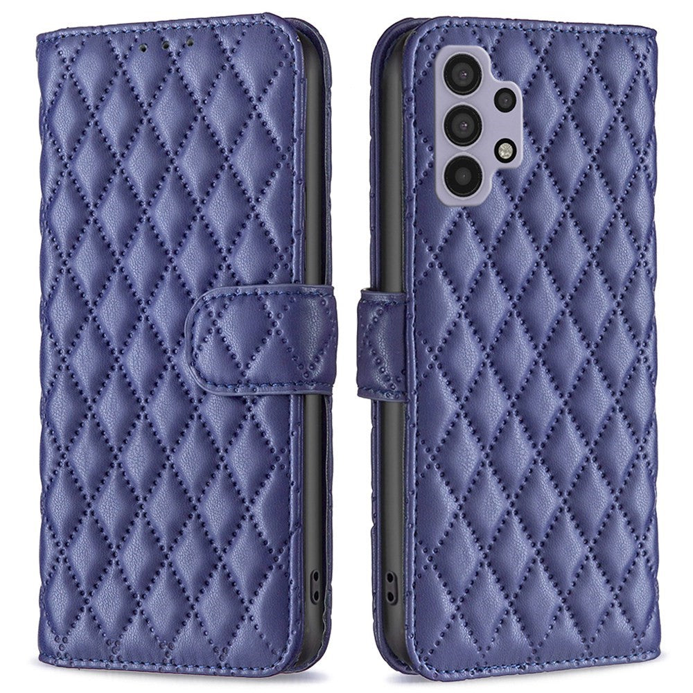 BINFEN COLOR För Samsung Galaxy A32 5G / M32 5G BF Style-14 Präglat rombmönster Fodral Stativ Matt PU-läder Plånbok Style Fodral