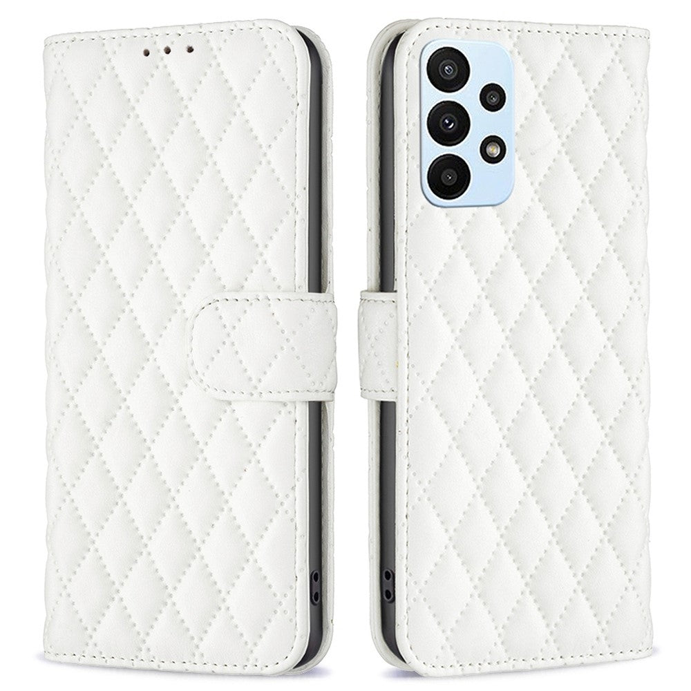BINFEN COLOR For Samsung Galaxy A23 5G (Global Version) / 4G BF Style-14 Imprinted Rhombus Pattern Case Full Protection Stand Matte PU Leather Wallet Cover