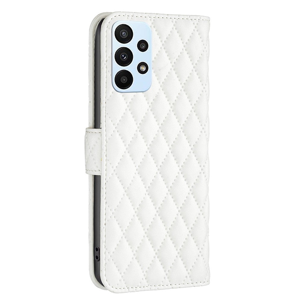 BINFEN COLOR For Samsung Galaxy A23 5G (Global Version) / 4G BF Style-14 Imprinted Rhombus Pattern Case Full Protection Stand Matte PU Leather Wallet Cover