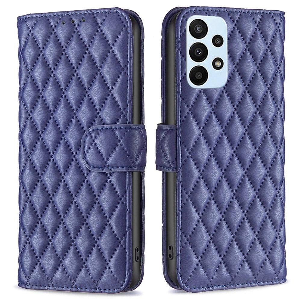 BINFEN COLOR For Samsung Galaxy A23 5G (Global Version) / 4G BF Style-14 Imprinted Rhombus Pattern Case Full Protection Stand Matte PU Leather Wallet Cover