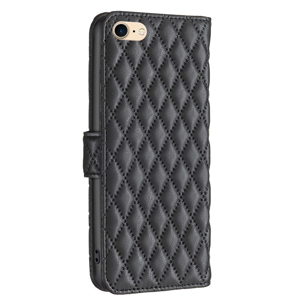 BINFEN COLOR til iPhone 7 / 8 / SE (2020) / SE (2022) BF Style-14 Præget Rhombus Mønster Etui Horisontal Stand Mat PU Læder Pung Cover