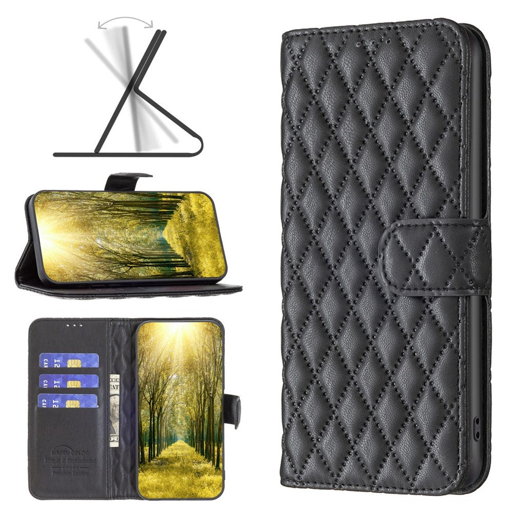 BINFEN COLOR til iPhone 7 / 8 / SE (2020) / SE (2022) BF Style-14 Præget Rhombus Mønster Etui Horisontal Stand Mat PU Læder Pung Cover