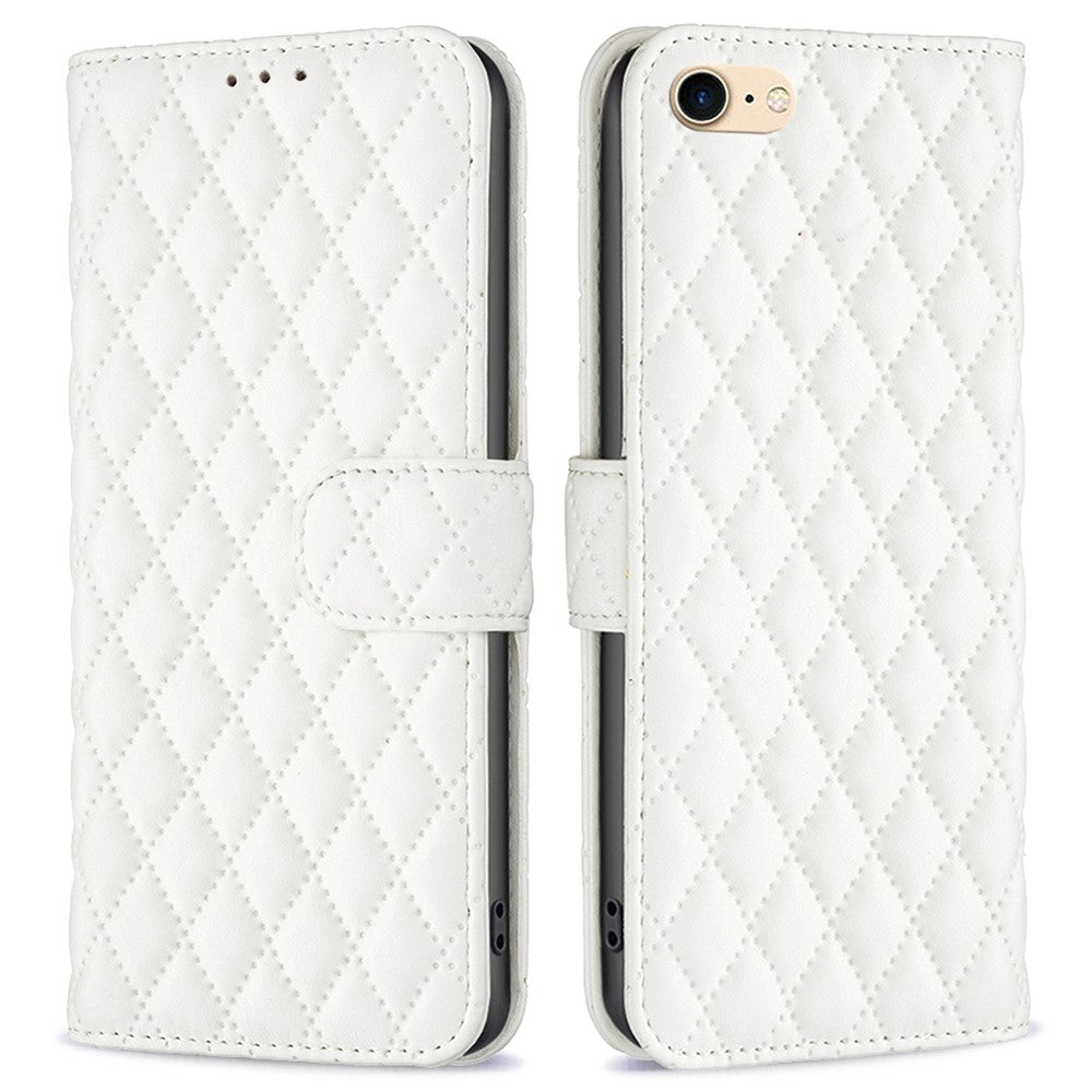 BINFEN COLOR til iPhone 7 / 8 / SE (2020) / SE (2022) BF Style-14 Præget Rhombus Mønster Etui Horisontal Stand Mat PU Læder Pung Cover