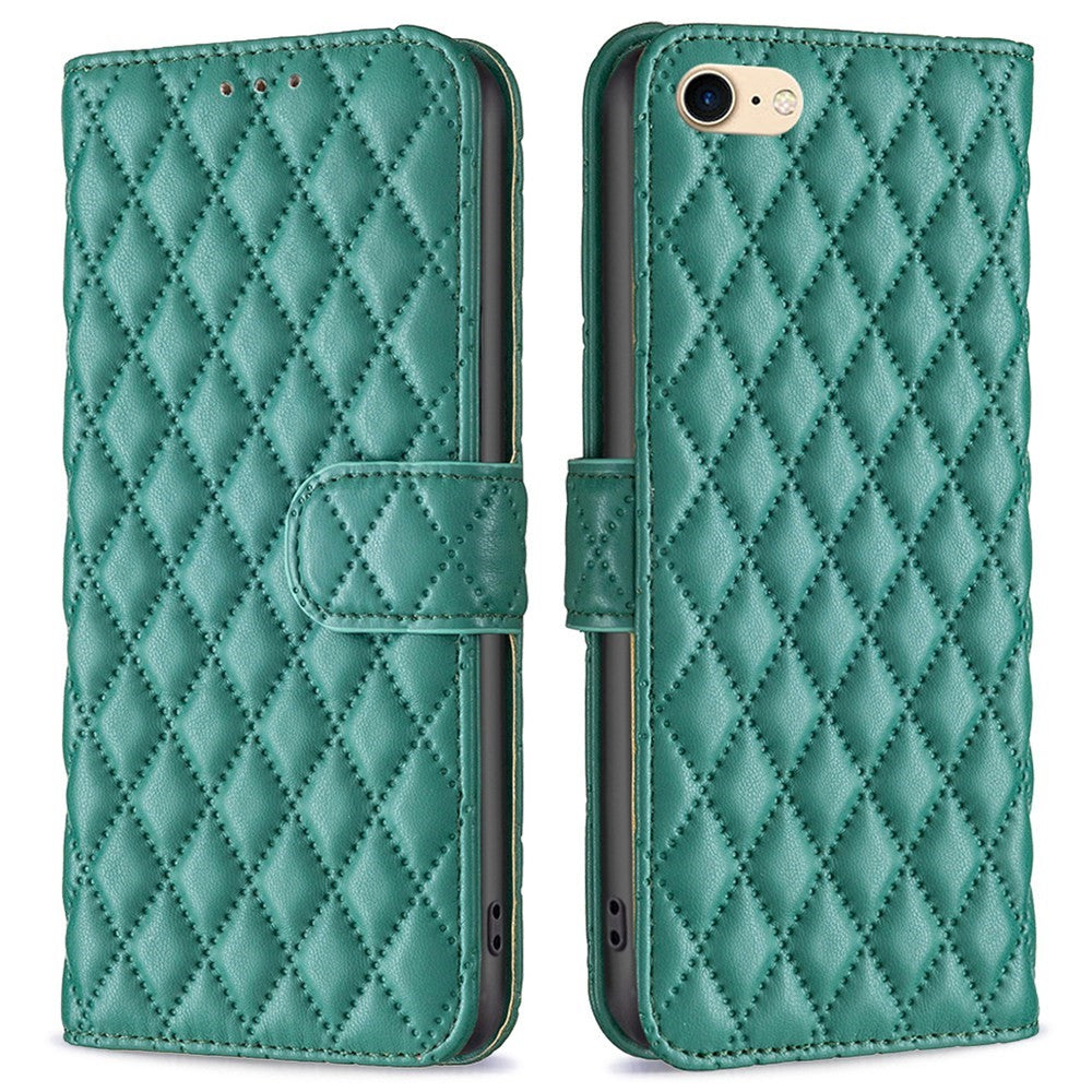 BINFEN COLOR til iPhone 7 / 8 / SE (2020) / SE (2022) BF Style-14 Præget Rhombus Mønster Etui Horisontal Stand Mat PU Læder Pung Cover