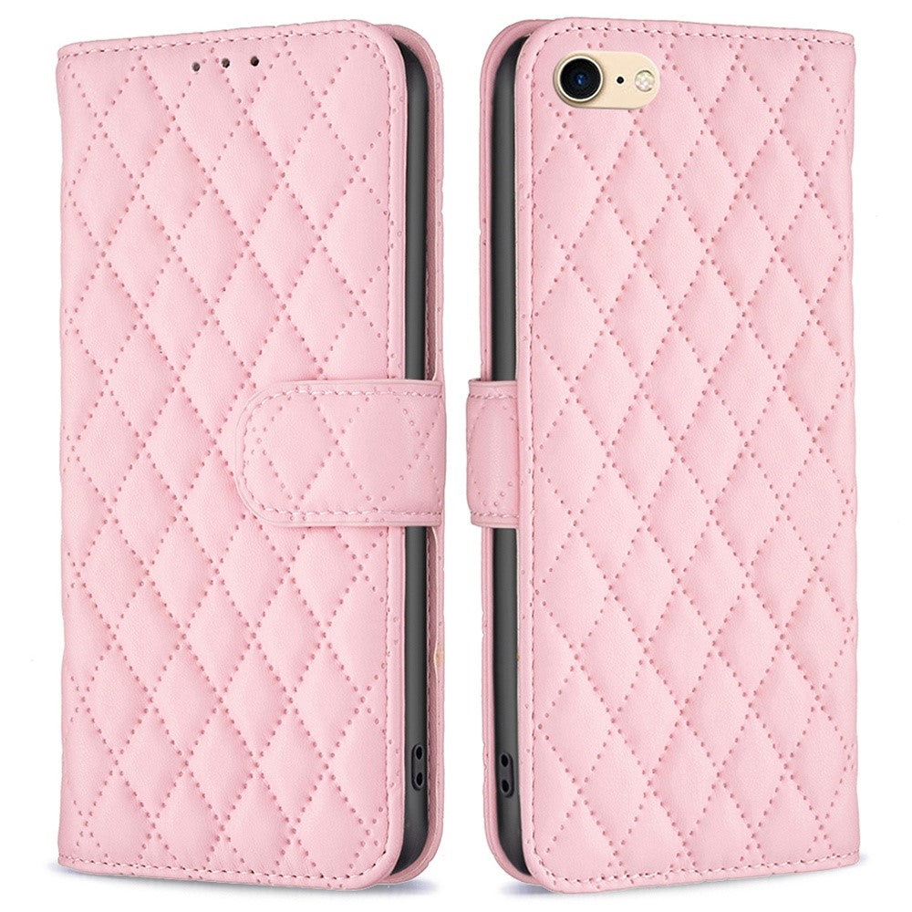 BINFEN COLOR til iPhone 7 / 8 / SE (2020) / SE (2022) BF Style-14 Præget Rhombus Mønster Etui Horisontal Stand Mat PU Læder Pung Cover