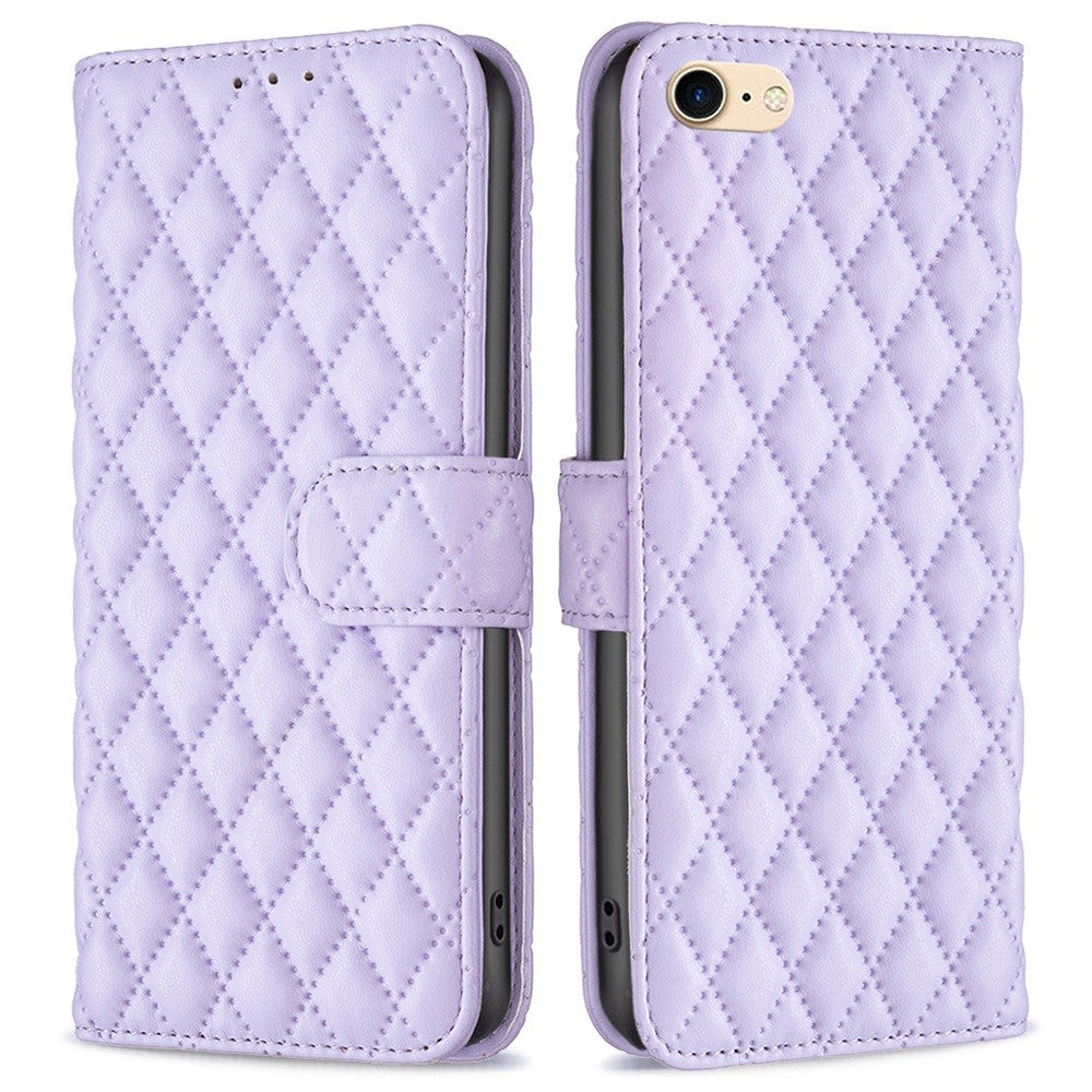 BINFEN COLOR til iPhone 7 / 8 / SE (2020) / SE (2022) BF Style-14 Præget Rhombus Mønster Etui Horisontal Stand Mat PU Læder Pung Cover