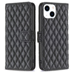 BINFEN COLOR For iPhone 14 6.1 inch BF Style-14 Matte PU Leather Imprinted Rhombus Pattern Case Stand Wallet Cover