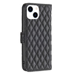 BINFEN COLOR For iPhone 14 6.1 inch BF Style-14 Matte PU Leather Imprinted Rhombus Pattern Case Stand Wallet Cover