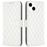 BINFEN COLOR For iPhone 14 6.1 inch BF Style-14 Matte PU Leather Imprinted Rhombus Pattern Case Stand Wallet Cover