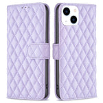 BINFEN COLOR For iPhone 14 6.1 inch BF Style-14 Matte PU Leather Imprinted Rhombus Pattern Case Stand Wallet Cover