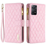 BINFEN COLOR for Xiaomi Redmi Note 12 Pro 4G / 11 Pro 4G (MediaTek) / Note 11 Pro 5G (Qualcomm) BF Style-15 Zipper Pocket Design Imprinted Rhombus Pattern Matte PU Leather Anti-scratch Case with Stand Wallet