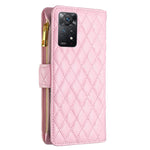 BINFEN COLOR for Xiaomi Redmi Note 12 Pro 4G / 11 Pro 4G (MediaTek) / Note 11 Pro 5G (Qualcomm) BF Style-15 Zipper Pocket Design Imprinted Rhombus Pattern Matte PU Leather Anti-scratch Case with Stand Wallet