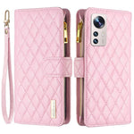 BINFEN COLOR BF Style-15 for Xiaomi 12 Lite 5G Imprinted Rhombus Pattern Zipper Pocket Design Cover Well-protected Anti-drop Matte PU Leather Phone Case with Stand Wallet
