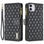 BINFEN COLOR BF Style-15 for iPhone 11 6.1 inch Imprinted Rhombus Pattern Zipper Pocket Design Cover Stand Function Folio Flip Matte PU Leather Phone Case with Wallet