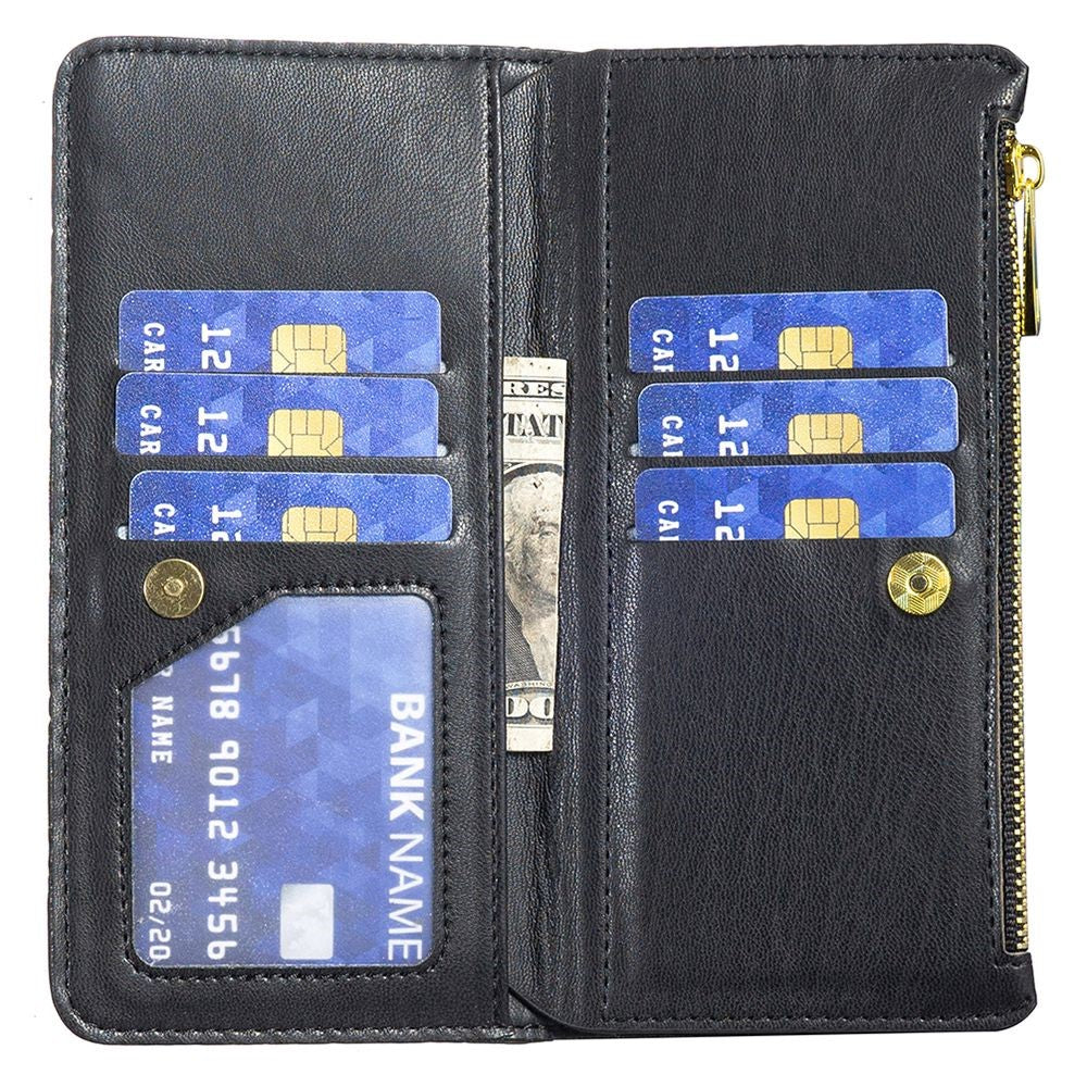 BINFEN COLOR BF Style-15 for iPhone 11 6.1 inch Imprinted Rhombus Pattern Zipper Pocket Design Cover Stand Function Folio Flip Matte PU Leather Phone Case with Wallet