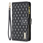 BINFEN COLOR BF Style-15 for iPhone 11 6.1 inch Imprinted Rhombus Pattern Zipper Pocket Design Cover Stand Function Folio Flip Matte PU Leather Phone Case with Wallet
