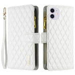 BINFEN COLOR BF Style-15 for iPhone 11 6.1 inch Imprinted Rhombus Pattern Zipper Pocket Design Cover Stand Function Folio Flip Matte PU Leather Phone Case with Wallet