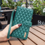 BINFEN COLOR BF Style-15 Mobilcover til iPhone 12 / 12 Pro 6.1 tommer, præget rhombemønster etui med lynlåslomme og stander i mat PU læderpungcover
