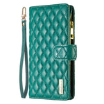 BINFEN COLOR BF Style-15 Mobilcover til iPhone 12 / 12 Pro 6.1 tommer, præget rhombemønster etui med lynlåslomme og stander i mat PU læderpungcover