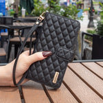 BINFEN COLOR til iPhone 14 Plus 6,7 tommer BF Style-15 Anti-fald Lynlåslomme Med Præget Rhombus Mønster Flip Stand Mat PU Læder Pung Cover